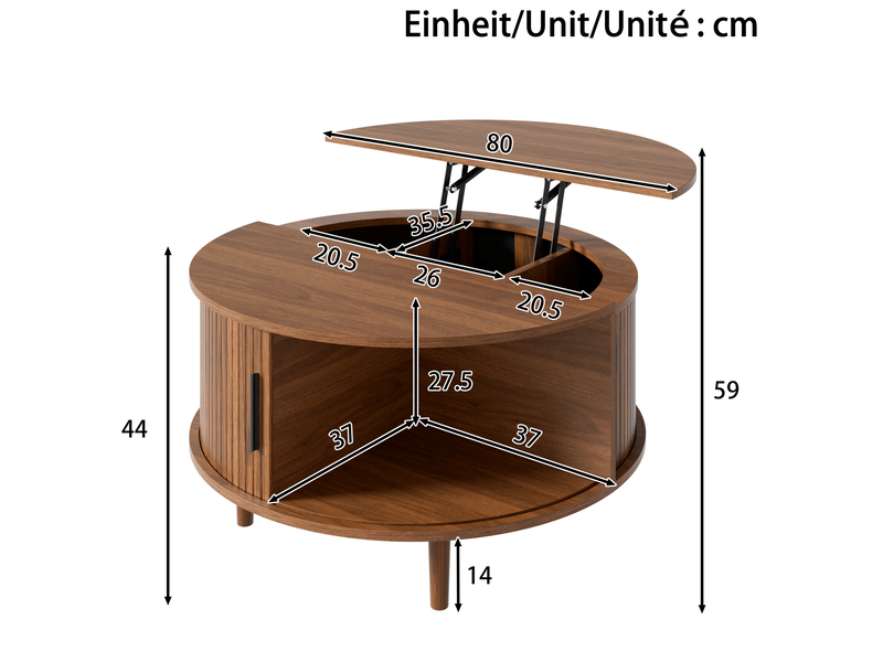  Table basse ronde relevable en mdf – rangement et porte coulissante – noyer – ø 80 cm  - Conforama D