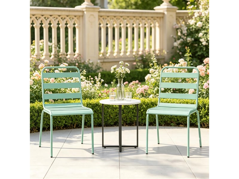  Chaise de jardin empilable lot de 2 avec patins réglables - lpospi - structure stable, acier pour extérieur - vert  - Conforama B