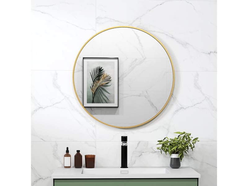  Miroir rond miroir salle de bain cadre en métal facile à installer, pour chambre, salon, entrée, ø 70 x 2,5 cm or  - Conforama C