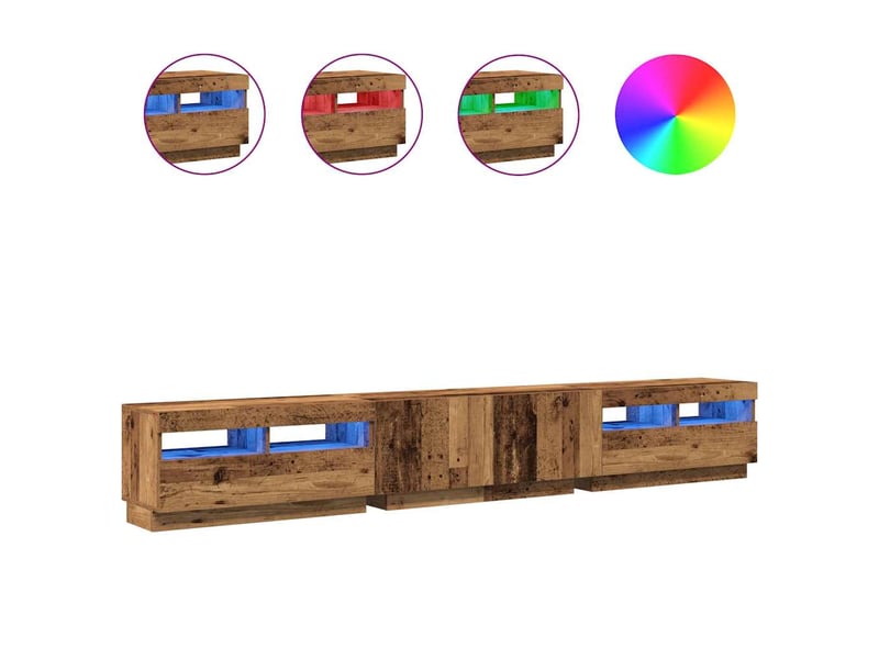 Meuble tv - banc tv - meuble de rangement avec lumières led vieux bois bois d'ingénierie - Conforama A