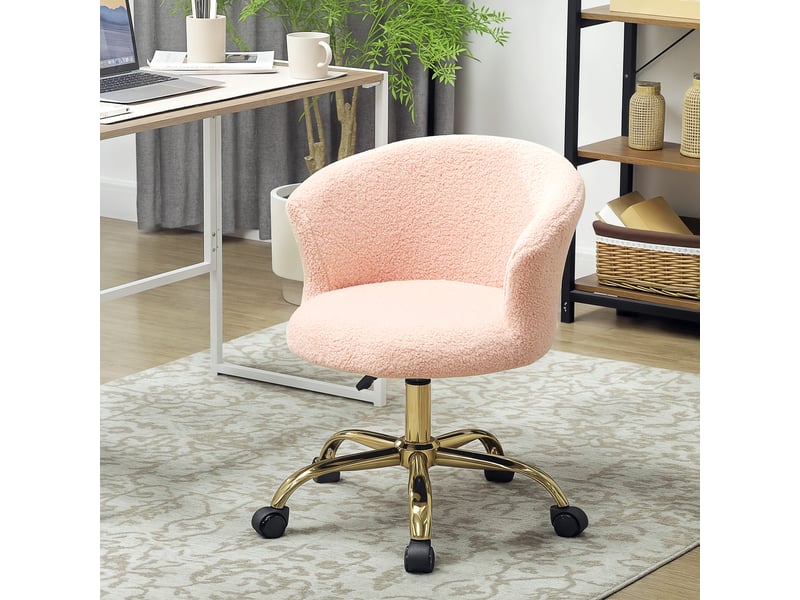  Fauteuil de bureau ergonomique, chaise bureau, polyester, 58x56x76cm, rose  - Conforama C