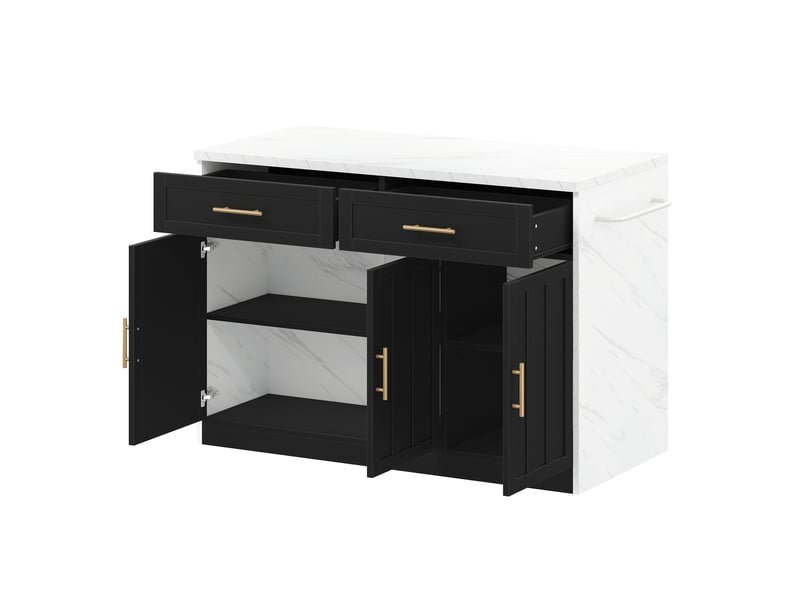  Îlot de cuisine 120x60x91cm style européen élégant avec prises électriques, ports usb et espace bar, noir et blanc  - Conforama W