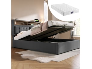 Lit coffre 160x200 cm <strong>HAVRYA</strong>  <strong></strong> coloris gris