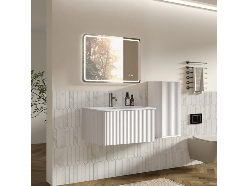  Ensemble meuble salle de bain avec vasque 60 cm suspendu miroir led antibuée rangement  - Conforama R