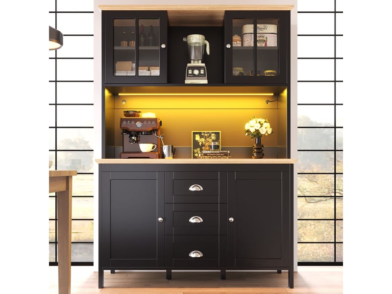  Buffet 120x40x180, rangement généreux buffet salle à manger, led intégrées, 4 portes, 3 tiroirs, finition blancnoir  - Conforama B