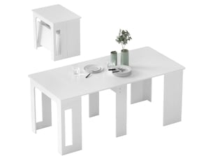 Table à manger pliante, table pliante cuisine extensible jusqu'à 6 personnes, pour petits espaces, salle à manger, blanc