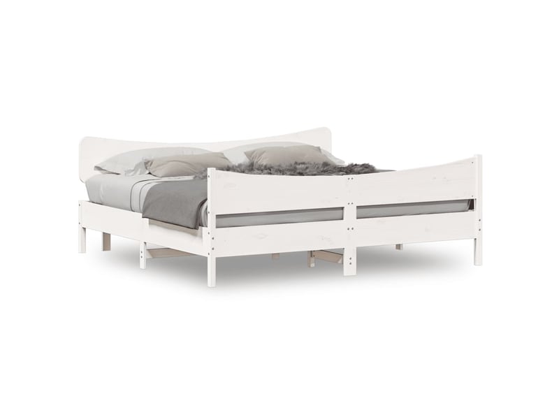 Lit double- lit adulte -  cadre de lit sans matelas blanc 200x200 cm bois massif de pin  - Conforama A