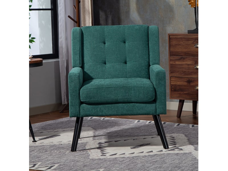  Fauteuil avec dossier capitonné et coussin épais, design ergonomique pour petit espace, rembourré vert rétro 68 × 76 × 88 cm  - Conforama D