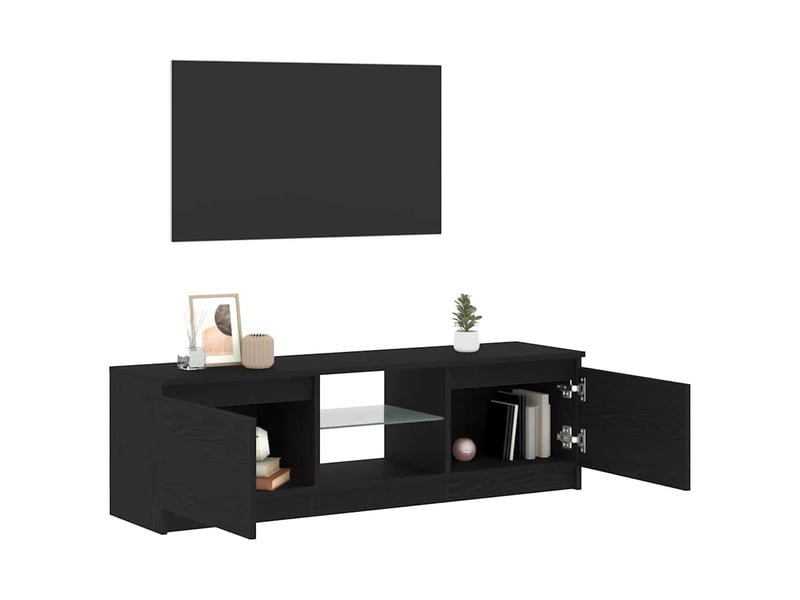  Meuble tv - banc tv - meuble de rangement avec éclairage led en chêne noir 120 x 30 x 36 cm bois d'ingénierie  - Conforama E