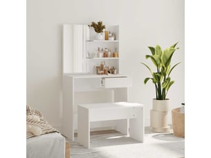 Coiffeuse 0 tiroir(s) Miroir  avec 1 tabouret(s) inclu(s)  <strong></strong> <strong></strong>  coloris blanc
