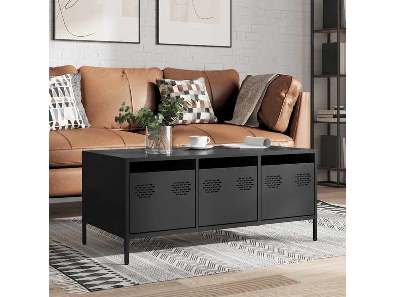  Table basse - table de salon - table à thé noir 101,5x50x43,5 cm acier laminé à froid  - Conforama B