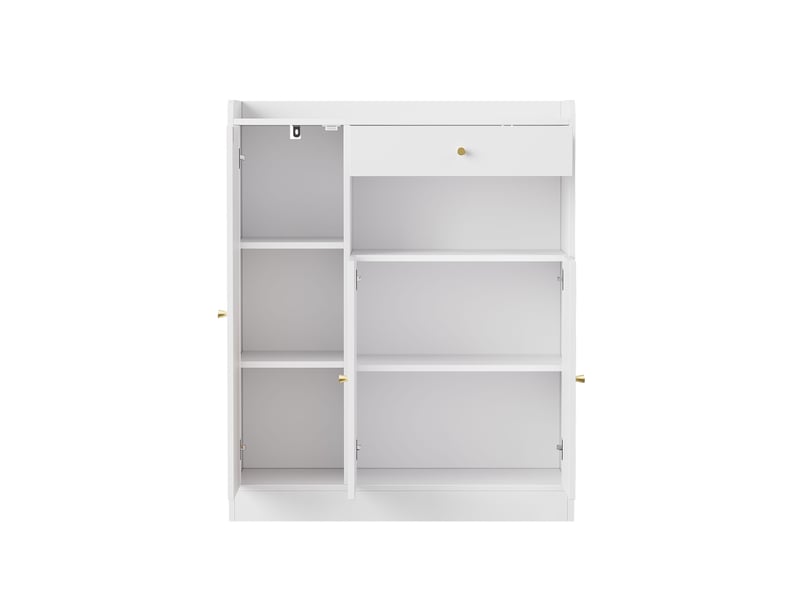  Meuble à chaussures 90x35x110 cm avec 3 portes effet cannage, 1 tiroir et étagères réglables - Blanc et naturel Fay Lum - Conforama D