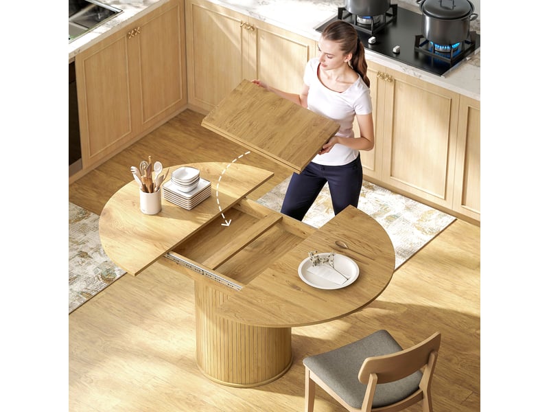  Table à manger extensible, table de cuisine, pour 6 à 8 personnes, effet bois naturel, 110-150 x 75 cm  - Conforama W