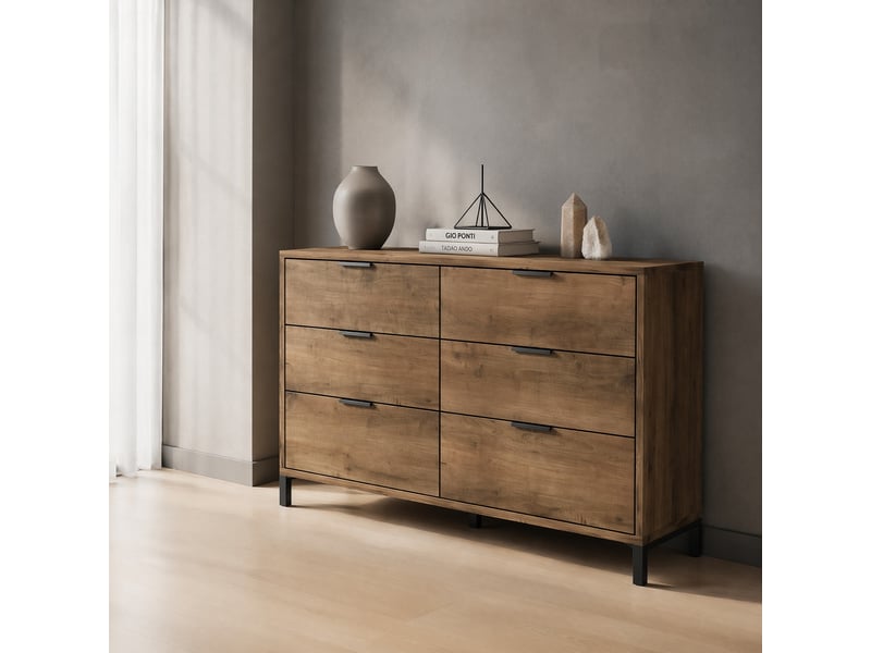  Commode à 6 tiroirs en chêne foncé 120 x 40 x 76 cm  - Conforama D