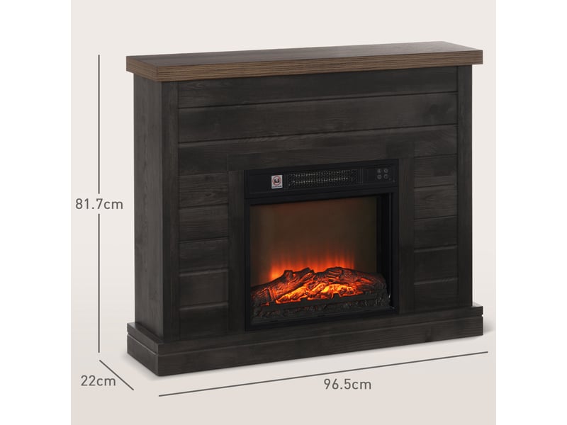  Cheminée électrique 1800 w avec effet flamme et télécommande, en bois, métal et verre, 96,5 x 22 x 81,7 cm, gris foncé  - Conforama C