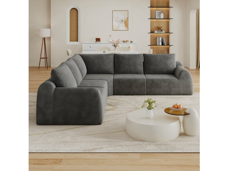  Canapé d'angle modenvie 5 places 267 x 267 x 85 cm en tissu chenille gris foncé, mousse haute élasticité  - Conforama D
