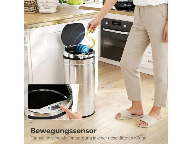 Poubelle automatique à capteur 42 l ø30,5 x 68 cm – argent – infrarouge, seau amovible en acier inoxydable - Conforama E