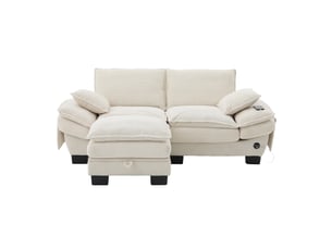 Canapé d'angle réversible fixe <strong>MERAX</strong> <strong></strong> 2 places Velours côtelé beige