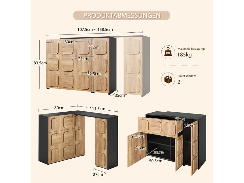  Buffet et enfilade modulaire avec rangement ouvert et fermé, push-to-open, pour salon, salle à manger et bureau  - Conforama D