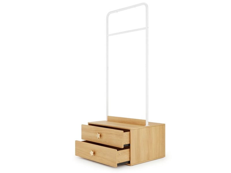  Porte-manteau enfant en bois 70x55x168 cm avec penderie ouverte, 2 tiroirs et rangement, couleur naturelle  - Conforama A