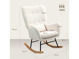 Fauteuil à bascule blanc crème avec accoudoirs et coussin lombaire