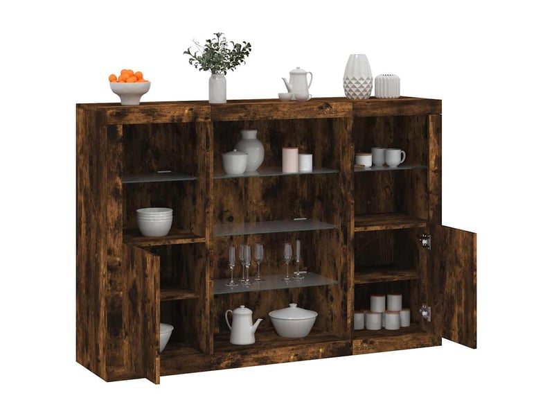  Buffets avec lumières led 3 pcs - bahut - meuble de rangement chêne fumé bois d'ingénierie  - Conforama B
