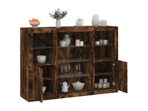 Buffets avec lumières led 3 pcs - bahut - meuble de rangement chêne fumé bois d'ingénierie