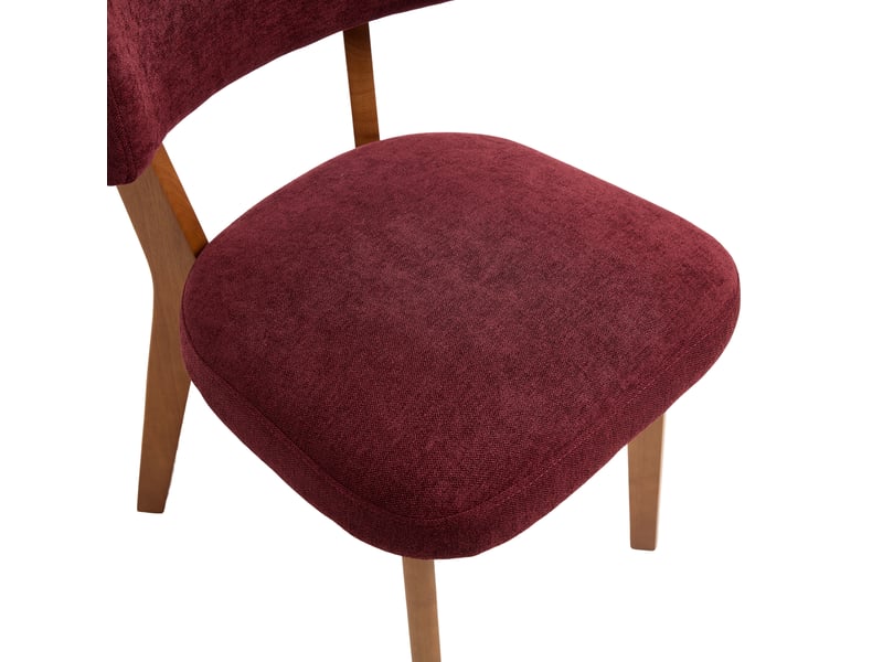  Lot de 2 chaises salle à manger 54x47x77 cm, assise douillette, pieds en bois, tissu lin bordeaux rouge, repas et cuisine  - Conforama E