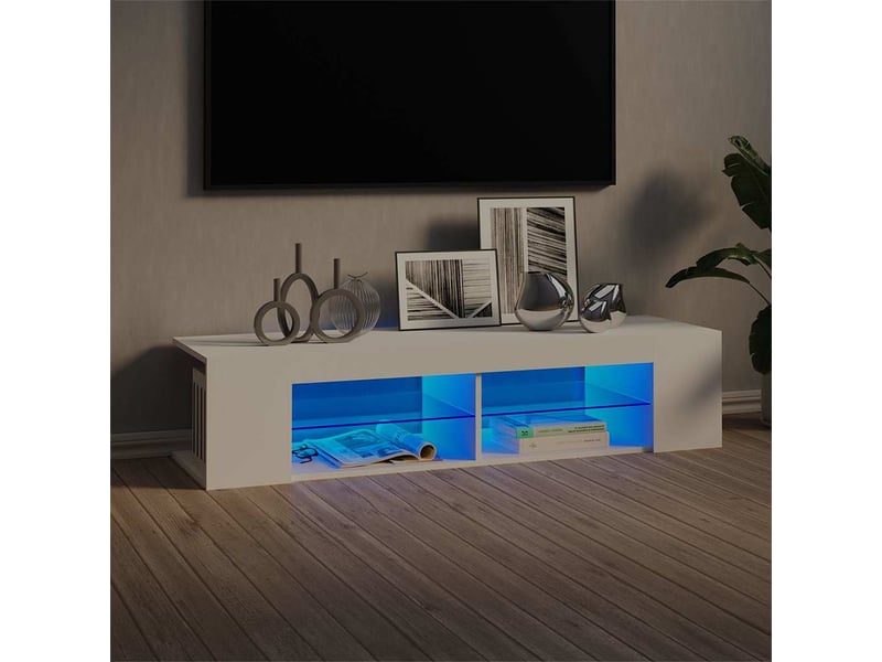  Meuble tv - banc tv - meuble de rangement avec lumières led blanc 135x39x30 cm  - Conforama B