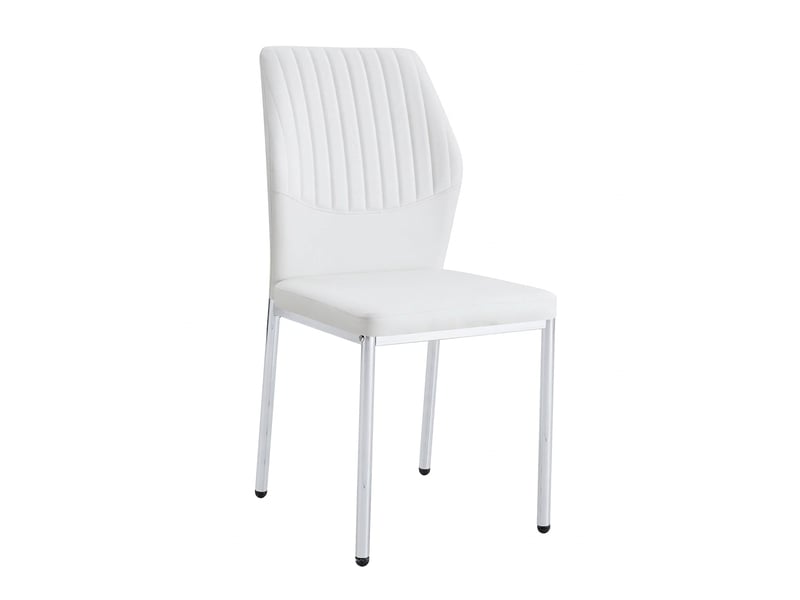  Lot de 4 chaises de salle à manger en cuir pu blanc, pieds en métal argenté, style luxe léger, hauteur 93 cm  - Conforama A