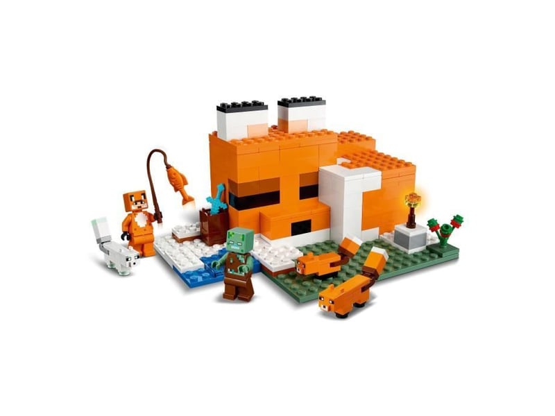  21178 minecraft le refuge du renard, jouet de construction maison, enfants des 8 ans, set avec figurines zombie, animaux  - Conforama B