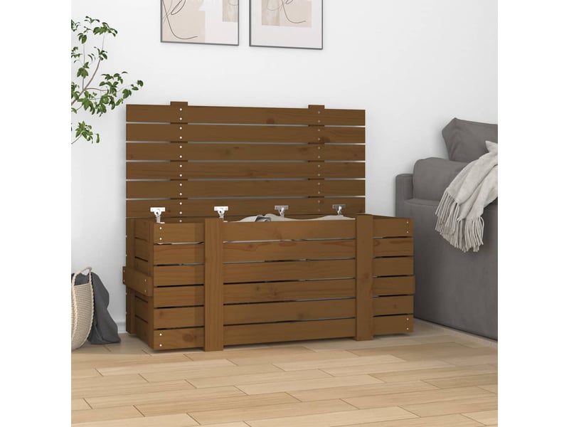  Boîte de rangement, coffre de rangement marron miel 91x40,5x42 cm bois massif pin  - Conforama B