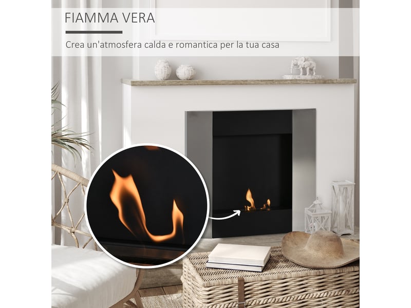  Cheminée murale au bioéthanol avec réservoir de 0,7 l et couverture de 20 m², acier, 72 x 11 x 72 cm, argent et noir  - Conforama E