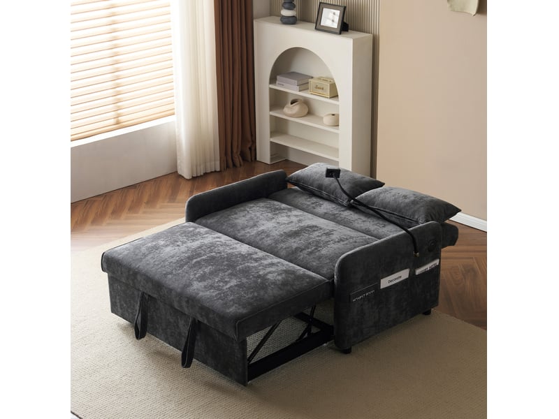  Canapé-lit 2 places modenvie convertible gris en chenille 129 x 76 x 81 cm avec ports usb  - Conforama E