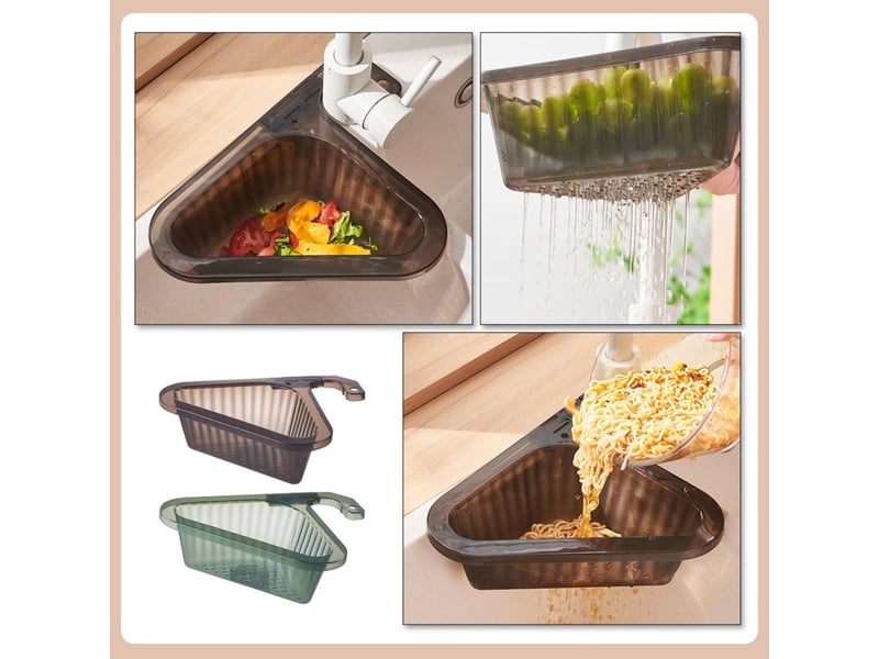  Support de filtration suspendu triangulaire 2 pièces pour évier cuisine, panier de drainage rangement pour petits ustensiles, noir et vert  - Conforama E