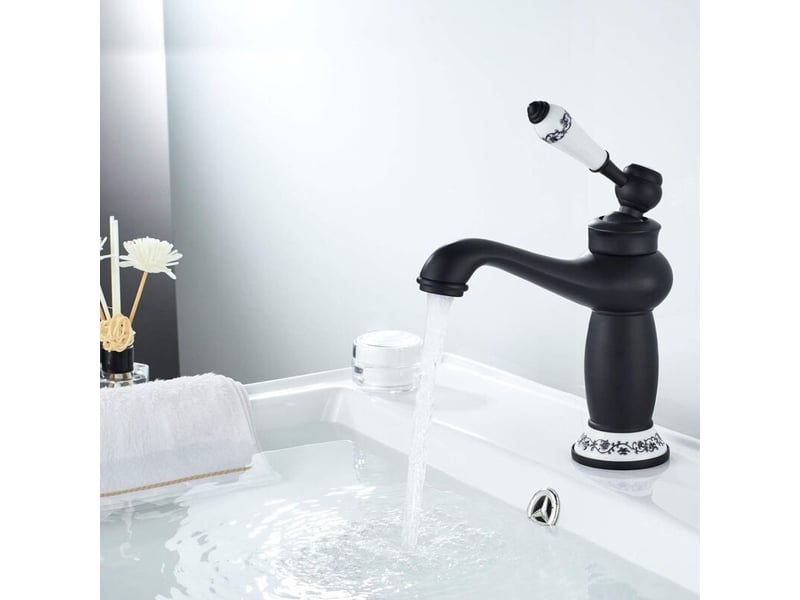  Robinet salle bain mitigeur lavabo poignée unique robinet lavabo salle de bain mitigeur lavabo retro, noir laiton B309027JJZJ - Conforama C