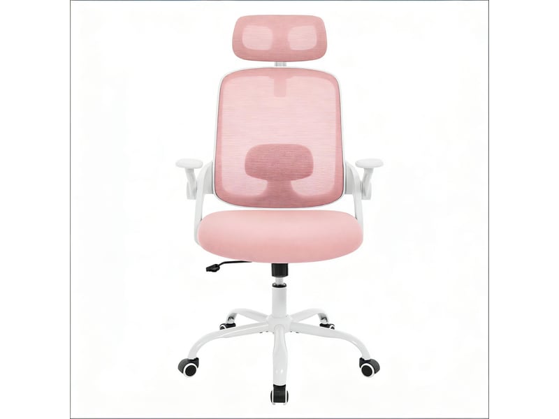  Chaise de bureau ergonomique,63,5x47x109,5-117,5 cm,avec têtière,rose  - Conforama A