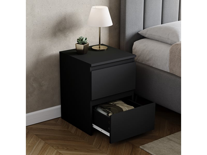  Table de chevet denver, commode de nuit, chambre, rangement, grand, 2 tiroirs, noir 3331837 - Conforama E