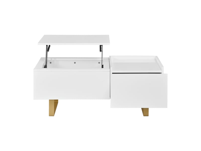  Table basse relevable moderne, rangement, tiroir, finition brillante, mdf, pieds en fer, salon  - Conforama A
