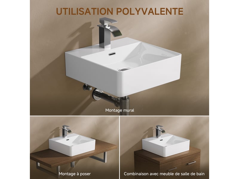  Cecipa max lavabo 42 x 42 cm - céramique - rectangulaire - avec bonde pop-up - avec espace de pose - pour pose sur plan et fixation murale - blanc  - Conforama B