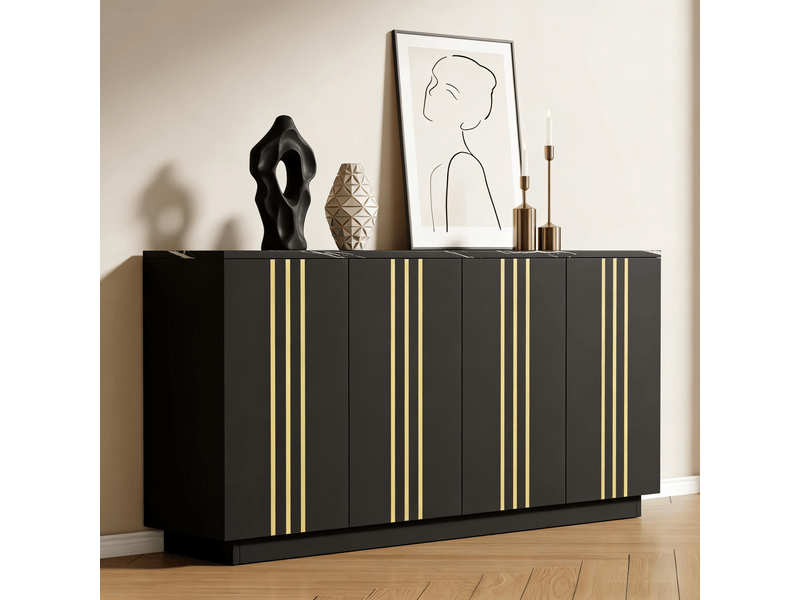 Buffet salon noir et or 140 cm meuble de rangement 4 portes - Conforama D