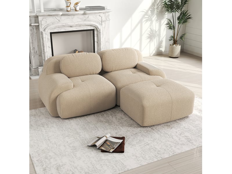  Canapé d'angle modulable 2 places en velours côtelé beige  - Conforama C
