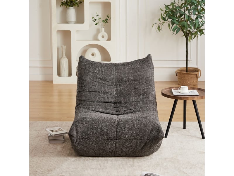  Fauteuil canapé - chauffeuse de sol ergonomique, mousse haute densité, salon et chambre - en chenille gris foncé  - Conforama C