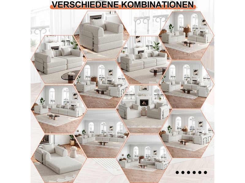  Canapé convertible 2-en-1 modulable avec rangement d’accoudoir  - cadres en acier, chenille - kaki  - Conforama E