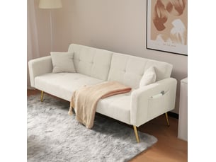 Canapé-lit 175x64x72cm, tissu sherpa blanc, clic clac, canapé droit convertible avec coussins et poches latérales