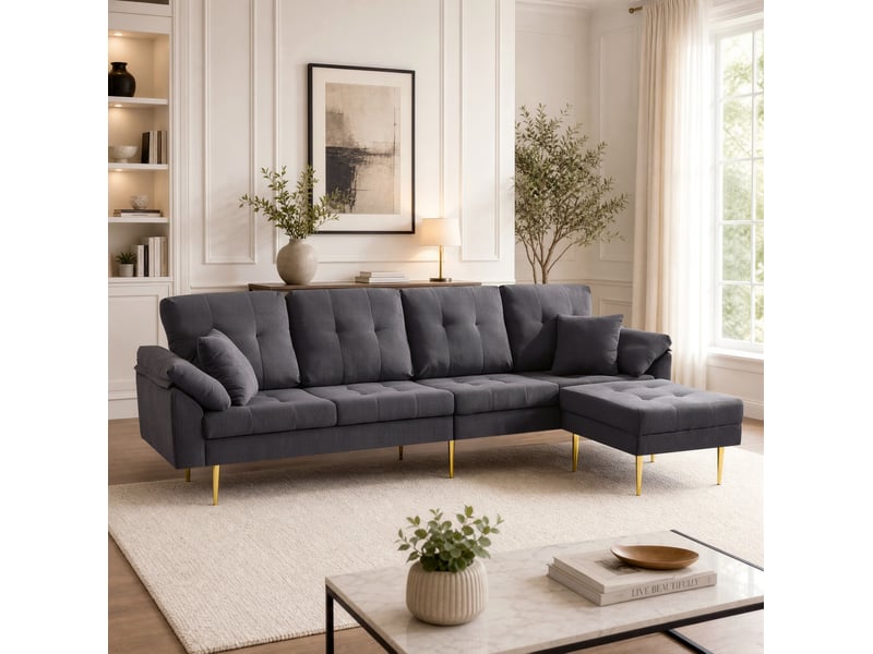 Canapé 4 places en velours côtelé avec pouf modulable 250 cm evryae - Conforama D