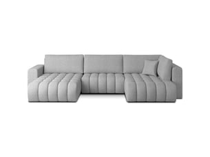 Canapé d'angle bonita convertible 6 places gris clair tissu chenillé – gauche – 350x175cm