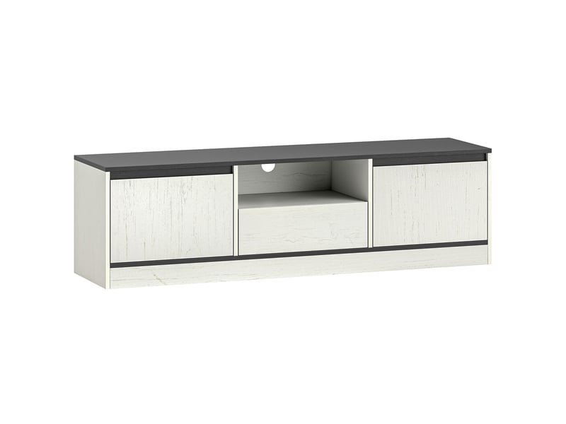  Meuble tv 140cm design effet bois noir et blanc 2 portes tiroir niche  - Conforama A