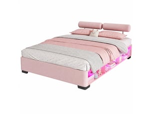 Lit avec rangement 140x200 cm <strong>MODENVIE</strong>  <strong></strong> coloris rose