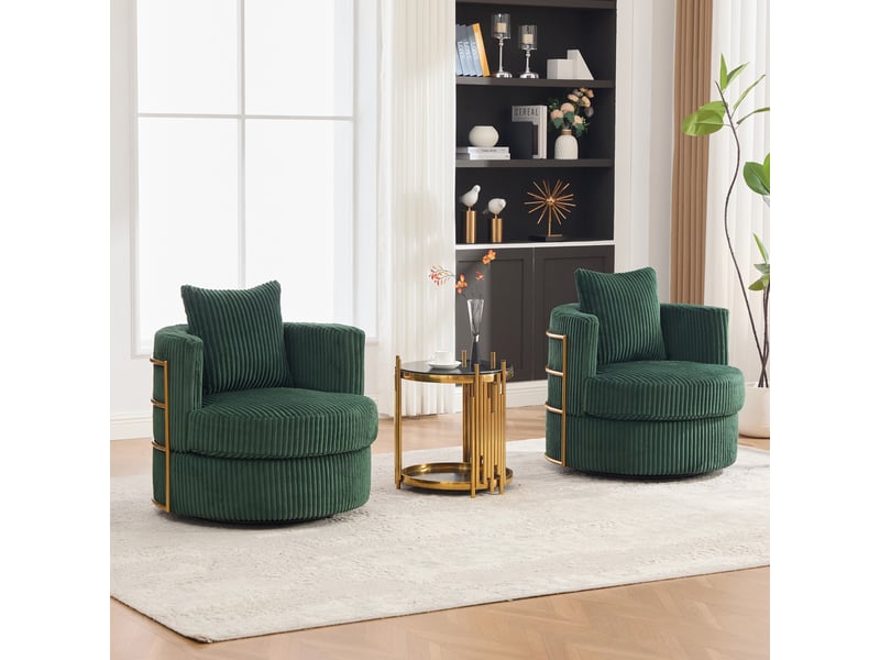 Lot de 2 fauteuils pivotants 360° en velours côtelé avec rangement, vert émeraude, 76 x 79 x 78 cm Fay Lum - Conforama B